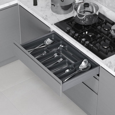 Unknown Fittingsco, Cutlery Tray For Ultra Slim Drawers, Reinforced Plastic, Dark Grey, W345mm D42mm H55mm