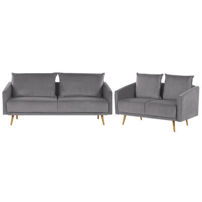 Beliani Living Room Set 5 Seater Maura Velvet Grey - image 1