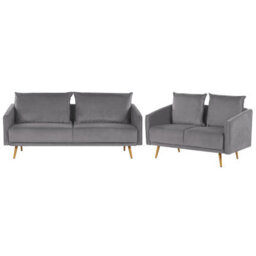 Beliani Living Room Set 5 Seater Maura Velvet Grey - thumbnail 1