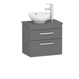 Royal Bathrooms 600mm Wall Hung Vanity Unit 2 Drawer Indigo Grey Gloss & Breeze Countertop Basin - thumbnail 4