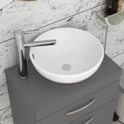 Royal Bathrooms 600mm Wall Hung Vanity Unit 2 Drawer Indigo Grey Gloss & Breeze Countertop Basin - thumbnail 5