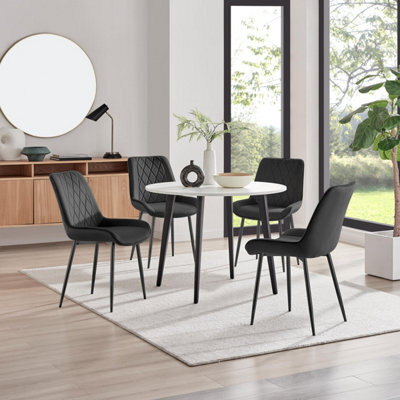 Furniturebox Uk Koko White Melamine Round Dining Table & 4 Black Pesaro Black Leg Chairs - image 1