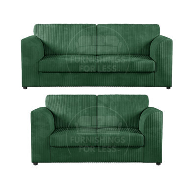 Furnishings For Less UK Luxor Jumbo Cord 3 + 2 Fabric Sofa Suite - Fullback Green - image 1