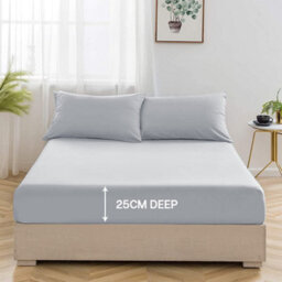 Ameha Plain Microfiber Fitted Sheet 25Cm Deep Pocket- Hypoallergenic Easy Care King Silver Fitted Bedsheet (152X200 Cm) - thumbnail 3
