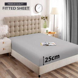 Ameha Plain Microfiber Fitted Sheet 25Cm Deep Pocket- Hypoallergenic Easy Care King Silver Fitted Bedsheet (152X200 Cm) - thumbnail 1