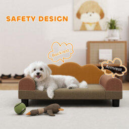 Pawhut Dog Sofa Bed, Cat Sofa With Backrest, Armrest, For Small Dogs, Brown - thumbnail 5
