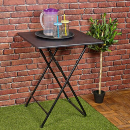 Urbn-Living Urbnliving Height 75Cm Large Folding Side Table Patio Indoor Outdoor Furniture Colour Black Coffee Drink Summer Metal Legs - thumbnail 2