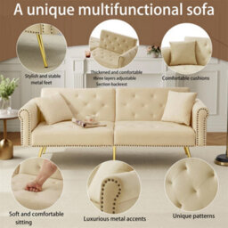 Abrihome Modern 2-Seater Sofa Bed With Gold Legs, 3-Position Adjustable Backrest, Space-Saving Sofa Sleeper For Living Room (Beige) - thumbnail 2