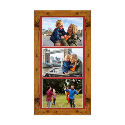 AK Frames 16X8 Rustic Oak Modern Multi Photo Frame With Crimson Mount - Holds 3 Apertures (3X) 7X5 Photos - image 1
