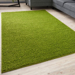 The Rugs Green Soft Plain Design Fluffy Shaggy Rugs And Runners High Pile Living Room Kitchen Hallway 380 - thumbnail 1