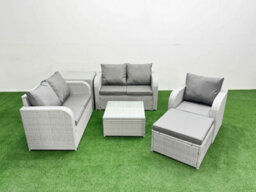 Fimous Rattan Garden Furniture Set Reclining Chair Loveseat Sofa Square Coffee Table Indoor Outdoor Set Big Stool Side Table - thumbnail 1