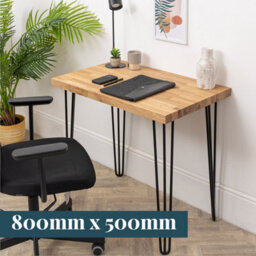 Domli Solid Oak Wood Home Office Computer Desk With Black Hairpin Legs - 1200mm X 800mm X 40mm - Modern Wooden Workstation Table - thumbnail 4