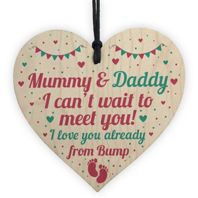 Red Ocean From Bump Gifts Mummy To Be Gifts Daddy To Be Gifts Wooden Heart Baby Shower Plaque - image 1