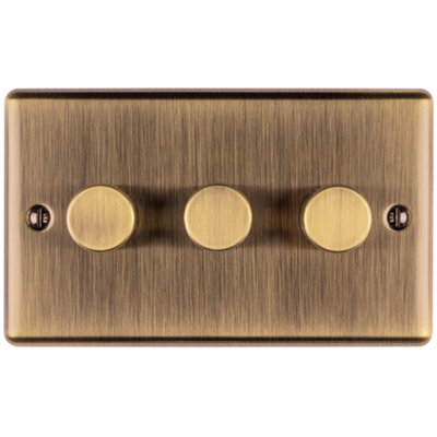 Loops 3 Gang 400W Led 2 Way Rotary Dimmer Switch Antique Brass Light Dimming Plate - image 1