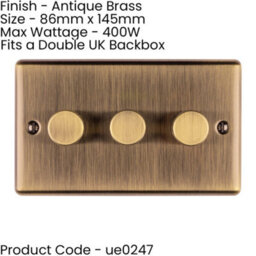 Loops 3 Gang 400W Led 2 Way Rotary Dimmer Switch Antique Brass Light Dimming Plate - thumbnail 2