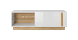 Arte Elegant White Gloss & Oak Arco Tv Cabinet H460mm W1380mm D400mm With Storage - thumbnail 3