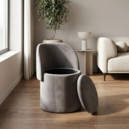Garden Greatness Grey Velvet Storage Ottoman Chair - thumbnail 2