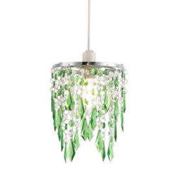 Happy Homewares Modern Waterfall Design Pendant Shade With Clear/emerald Acrylic Drops And Beads - thumbnail 1