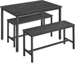 Songmics Dining Table With 2 Benches, Set Of 3, Kitchen Table, 2 Dining Room Benches, Steel Frame, Ash Black And Ink Black - thumbnail 7