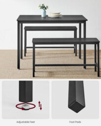 Songmics Dining Table With 2 Benches, Set Of 3, Kitchen Table, 2 Dining Room Benches, Steel Frame, Ash Black And Ink Black - thumbnail 5