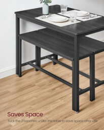 Songmics Dining Table With 2 Benches, Set Of 3, Kitchen Table, 2 Dining Room Benches, Steel Frame, Ash Black And Ink Black - thumbnail 4