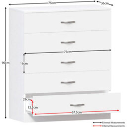 Interior Emporium Chester 5-Drawer Chest - Classic Bedroom Storage Unit - Pre-Assembled (Oak) - thumbnail 2