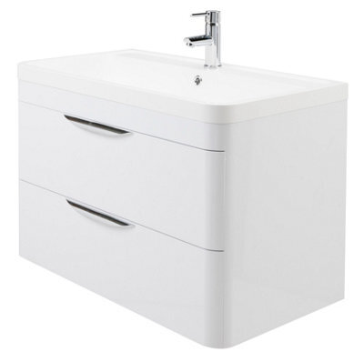 Balterley Aldershawe Modern Bathroom Wall Hung 2 Drawer Vanity Unit Basin, Gloss White, 755mm - image 1