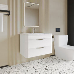 Balterley Aldershawe Modern Bathroom Wall Hung 2 Drawer Vanity Unit Basin, Gloss White, 755mm - thumbnail 4