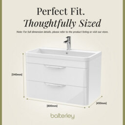 Balterley Aldershawe Modern Bathroom Wall Hung 2 Drawer Vanity Unit Basin, Gloss White, 755mm - thumbnail 5