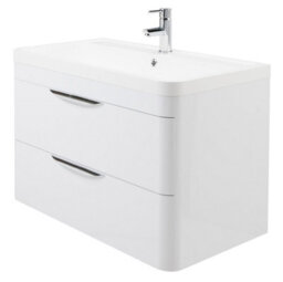 Balterley Aldershawe Modern Bathroom Wall Hung 2 Drawer Vanity Unit Basin, Gloss White, 755mm - thumbnail 1