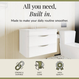 Balterley Aldershawe Modern Bathroom Wall Hung 2 Drawer Vanity Unit Basin, Gloss White, 755mm - thumbnail 3