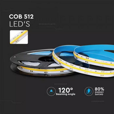 V-Tac Strip12Wcob4K-5M 5M 12W/m 512 Led Cob Strip Light 24V Ip20 4000K