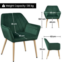 Yaheetech Green Velvet Tufted Accent Chair Armchair With Metal Legs - thumbnail 3