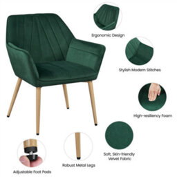 Yaheetech Green Velvet Tufted Accent Chair Armchair With Metal Legs - thumbnail 4
