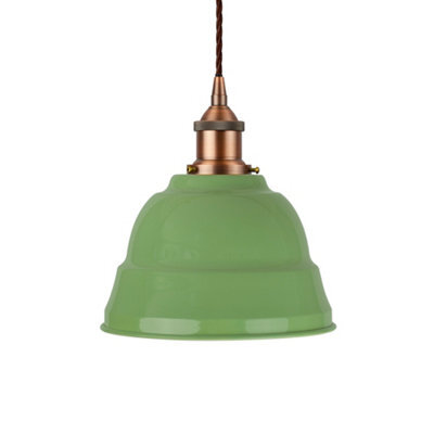 Mint Green Lincoln Painted Dome Pendant Light With Matt Antique Copper Lamp Holder And Brown Twisted Cable - Se Home - image 1