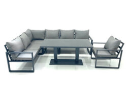 Fimous Aluminum Outdoor Garden Furniture Set Corner Sofa Chair Adjustable Rising Lifting Dining Table Sets Dark Grey - thumbnail 2