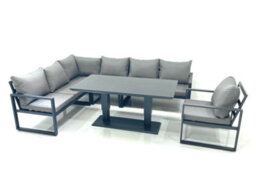 Fimous Aluminum Outdoor Garden Furniture Set Corner Sofa Chair Adjustable Rising Lifting Dining Table Sets Dark Grey - thumbnail 1