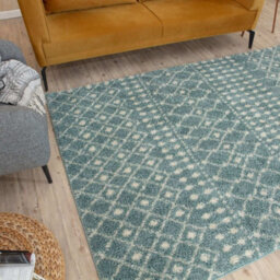 The Rugs Soft Moroccan Diamond Shaggy Rugs And Runners High Pile Duck Egg Blue And Ivory Living Room Kitchen Hallway 1050 - thumbnail 7