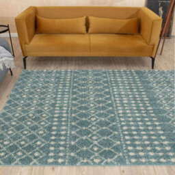 The Rugs Soft Moroccan Diamond Shaggy Rugs And Runners High Pile Duck Egg Blue And Ivory Living Room Kitchen Hallway 1050 - thumbnail 8