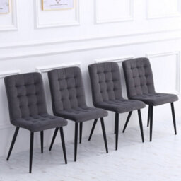 Living And Home Dining Chair Set Of 4 Dark Grey Frosted Velvet Dining Chairs Kitchen Accent Chair With Metal Legs - thumbnail 3