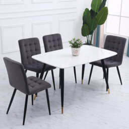 Living And Home Dining Chair Set Of 4 Dark Grey Frosted Velvet Dining Chairs Kitchen Accent Chair With Metal Legs