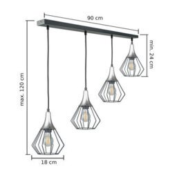 Luminosa Lighting Luminosa Selene Bar Pendant Ceiling Light Black, Silver 4X E27 - thumbnail 2