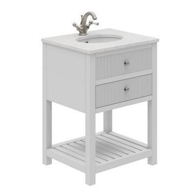 Plum&clay Harper Ribbed White Freestanding Vanity Unit & Basin Set With Chrome Handles (W)600mm - image 1