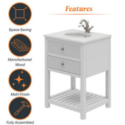 Plum&clay Harper Ribbed White Freestanding Vanity Unit & Basin Set With Chrome Handles (W)600mm - thumbnail 6
