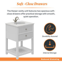 Plum&clay Harper Ribbed White Freestanding Vanity Unit & Basin Set With Chrome Handles (W)600mm - thumbnail 4