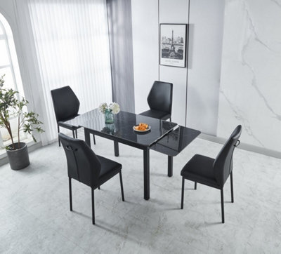 Modernique Sintere Stone Top Extending Dining Table Set With 4 Faux Leather Chairs, Stone Effect & Metal Frame - image 1
