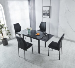 Modernique Sintere Stone Top Extending Dining Table Set With 4 Faux Leather Chairs, Stone Effect & Metal Frame - thumbnail 1
