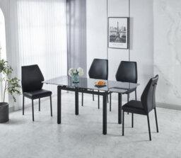 Modernique Sintere Stone Top Extending Dining Table Set With 4 Faux Leather Chairs, Stone Effect & Metal Frame - thumbnail 5