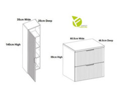 Impact Furniture Bathroom Cabinets Wall Hung Vanity With Basin Countertop 600mm Sink Tall Cabinet Tallboy Black Ribbed Fluted Adel - thumbnail 8