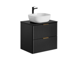 Impact Furniture Bathroom Cabinets Wall Hung Vanity With Basin Countertop 600mm Sink Tall Cabinet Tallboy Black Ribbed Fluted Adel - thumbnail 6
